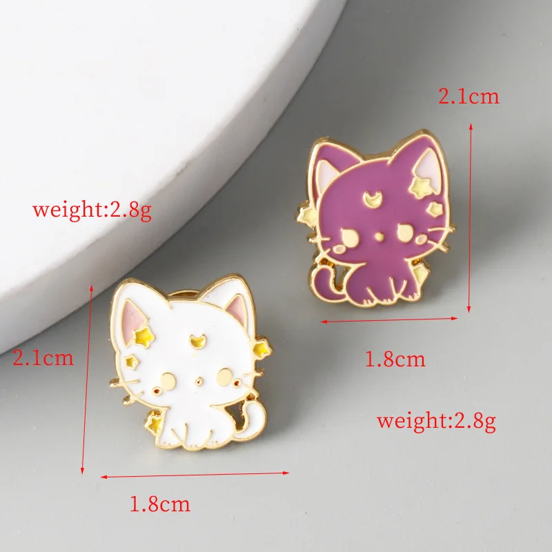 Creative stars moon kitten brooch cute cartoon cat metal badge personalised decorative pin