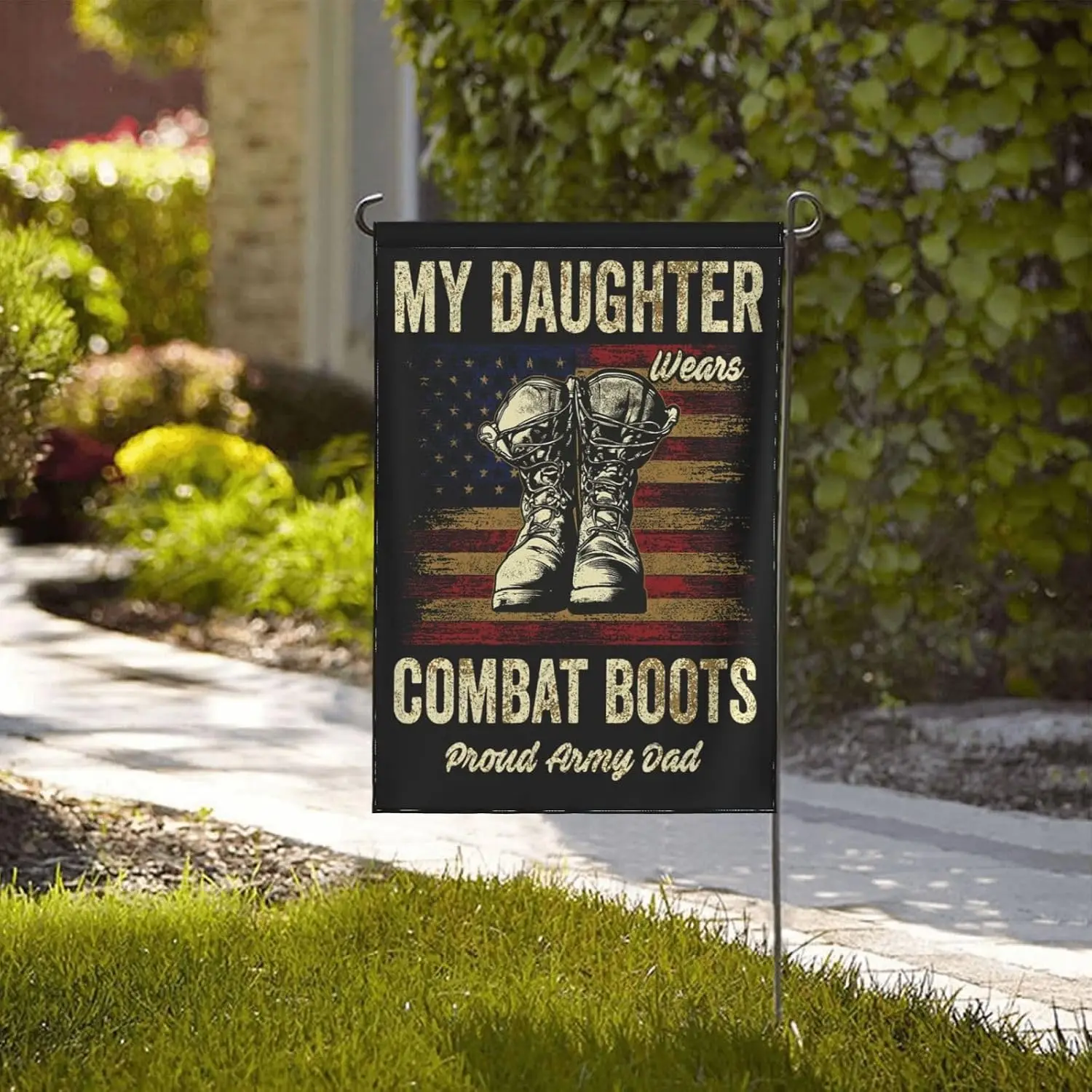 Proud Army Dad Combat Boots Garden Flags Double Sided Printing Flag Welcome Flag Holidays Flags Home Decor 12.5