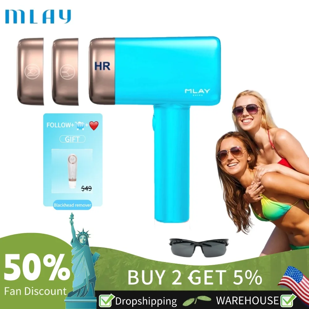 

MLAY T14 500000 Flashes IPL Laser Hair Remover Pulse Hair Remover Permanent Cool Painless Hair Removal Bk+Fa+Hr Lamp Home Laser