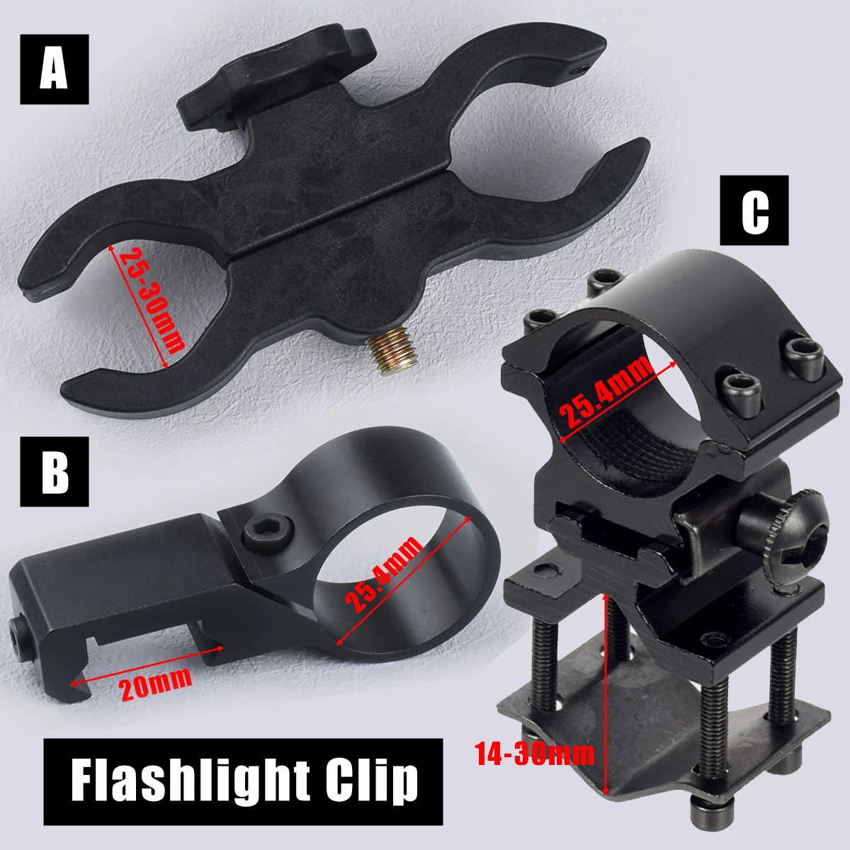 

Flashlight Laser Torch Bracket Clip 25.4mm Ring Universal Clamp LED Torch Holder Aluminum Alloy Adjustable 20mm Rail For Hunting