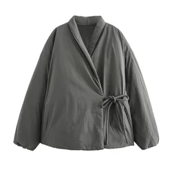 2024 early autumn new women's clothing simple design white duck down jacket short loose lace-up jacket
