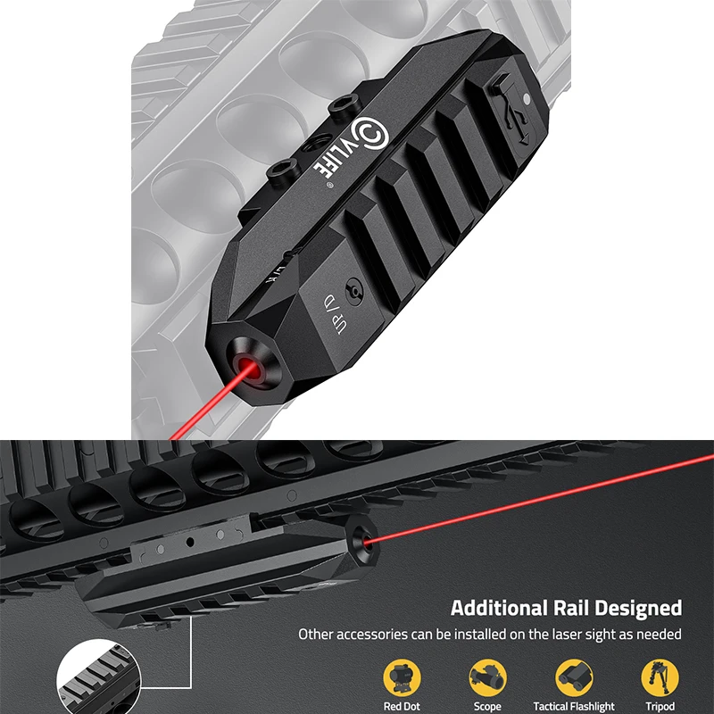CVLIFE Low Profile Laser Sight for Rifle Tactical Rechargeable Red /Green Laser Sighting with Strobe Mode for Picatinny Rail