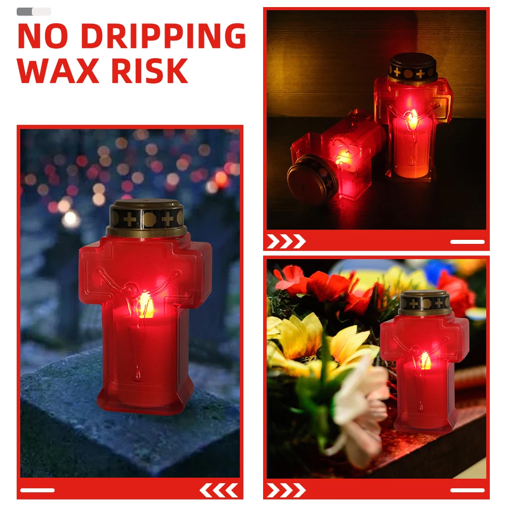 

3 Pcs Electronic Candles Flameless Operated Outdoor Garden Graveyard Memorial Decor Solar Lights Cemetery Wax Simulated