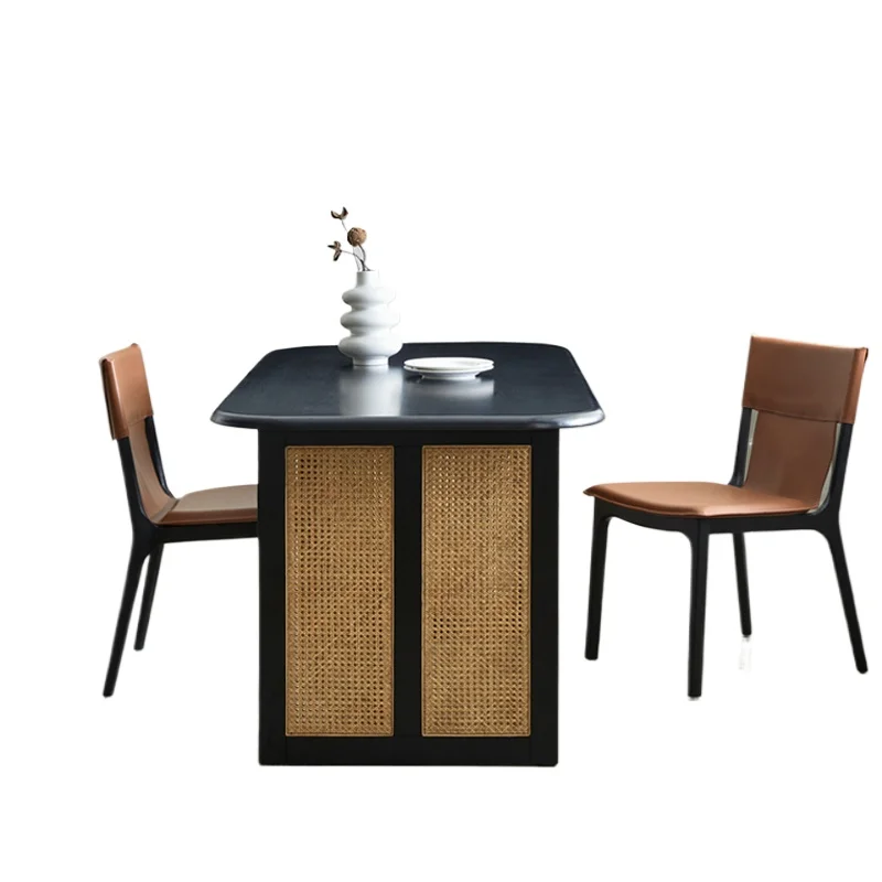 

Solid wood rattan dining table