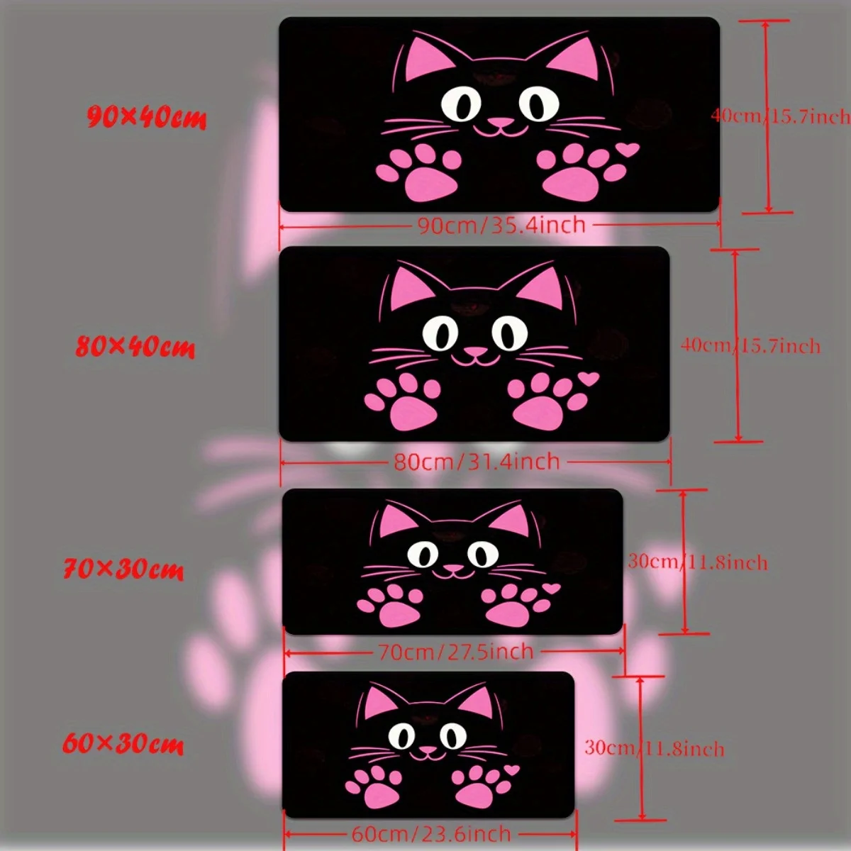 Pink cat face paw print game mousepad, anti-slip rubber base washable, high-quality computer accessory, suitable for home office