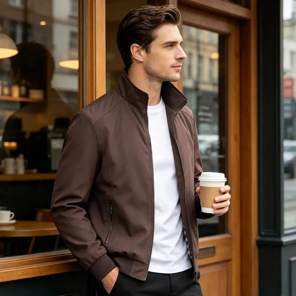 Men's Urban Style Softshell Bomber Jacket Stand Collar Water Resistant Packable Design For Spring Autumn Outdoor