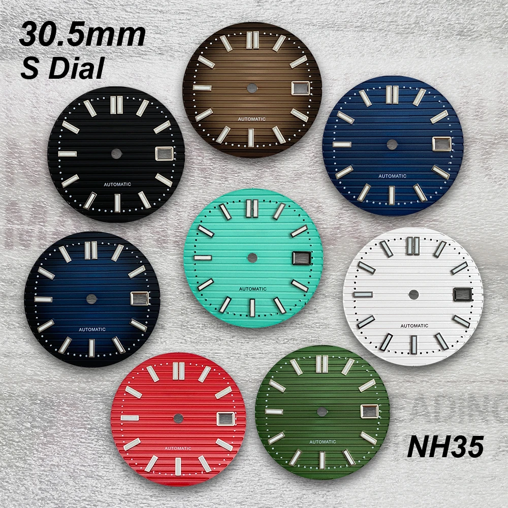 30.5mm Stripe S Dial Fit NH35/NH36/4R/7S Movement Green Luminous High-Quality For Na utilus Watch Modification Accessories