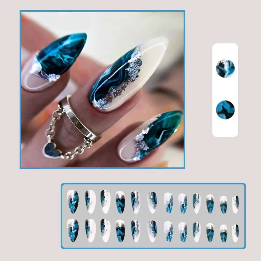 Faux ongles ABS délicats pour femmes, dessin coloré, taches, manucure française, poudre à paillettes, outils d'art des ongles réutilisables pour femmes