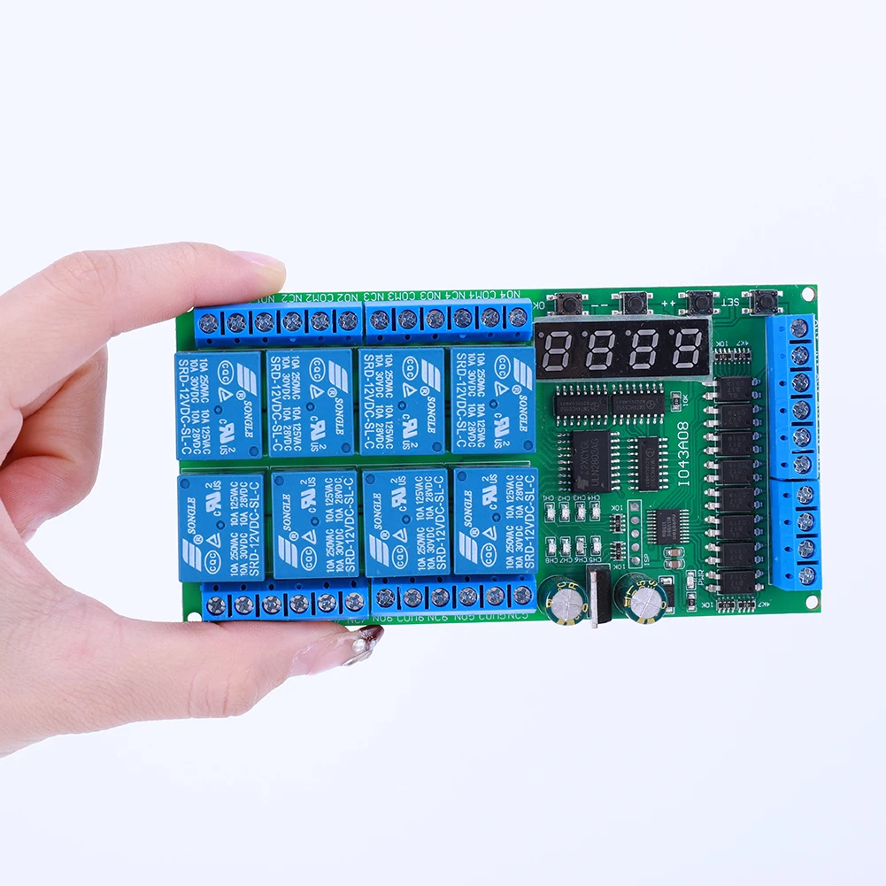 DC 12V 8 Channels Multifunction Timer Delay Relay Board Delay Timer Switch Board Interlock Self-locking Momentary Bistable