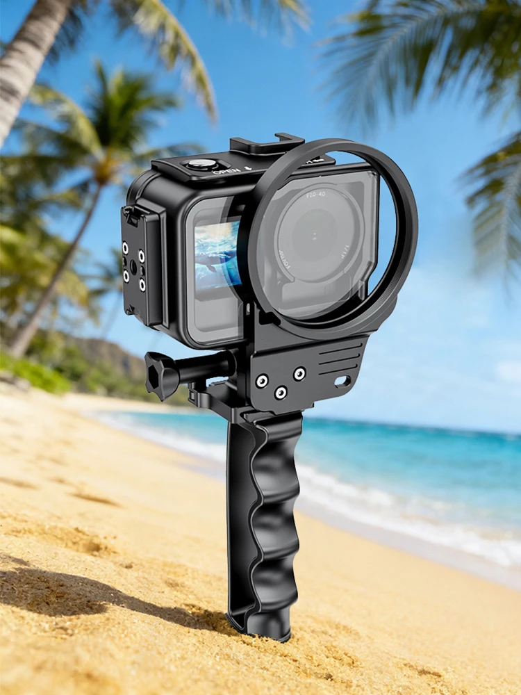 Wodoodporna aluminiowa obudowa Seafrogs 60m do kamer DJI Action 6 z ramką na filtr i uchwytem — Zdjęcie 2 z 2