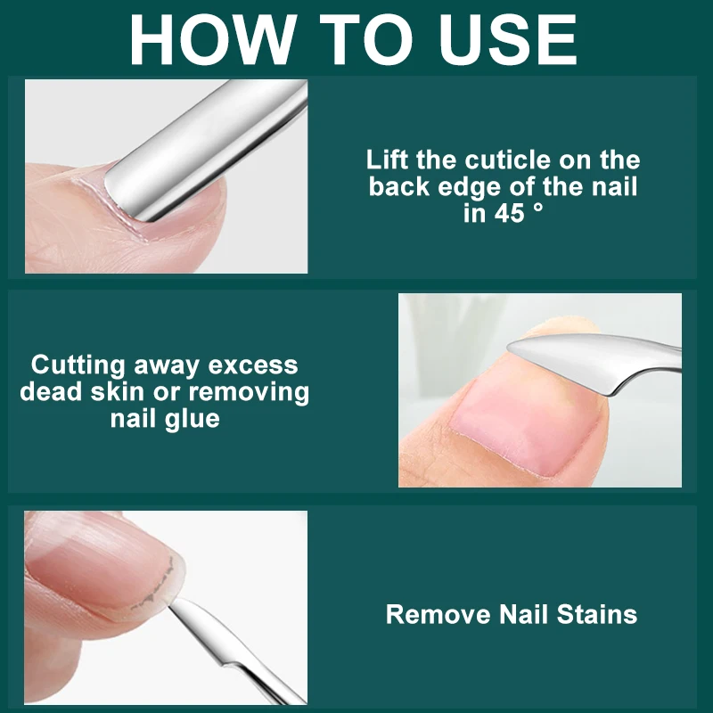 1pcs Stainless Steel Cuticle Pusher Dual Sided Shaped Double Ended Ingrown Toenail Lifter Remover Trimmer Nail Art Care Tools