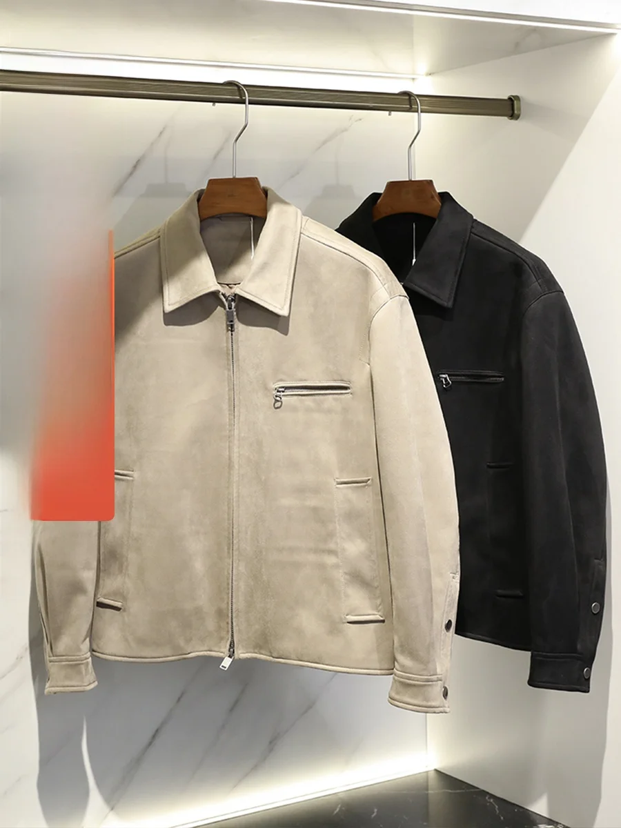 

Retro Sle Men's Thiened Suede Collar Jaet Spring Autumn New Sle Doctor.Huang's Polyester Fiber Anti-Wrinkle Proc