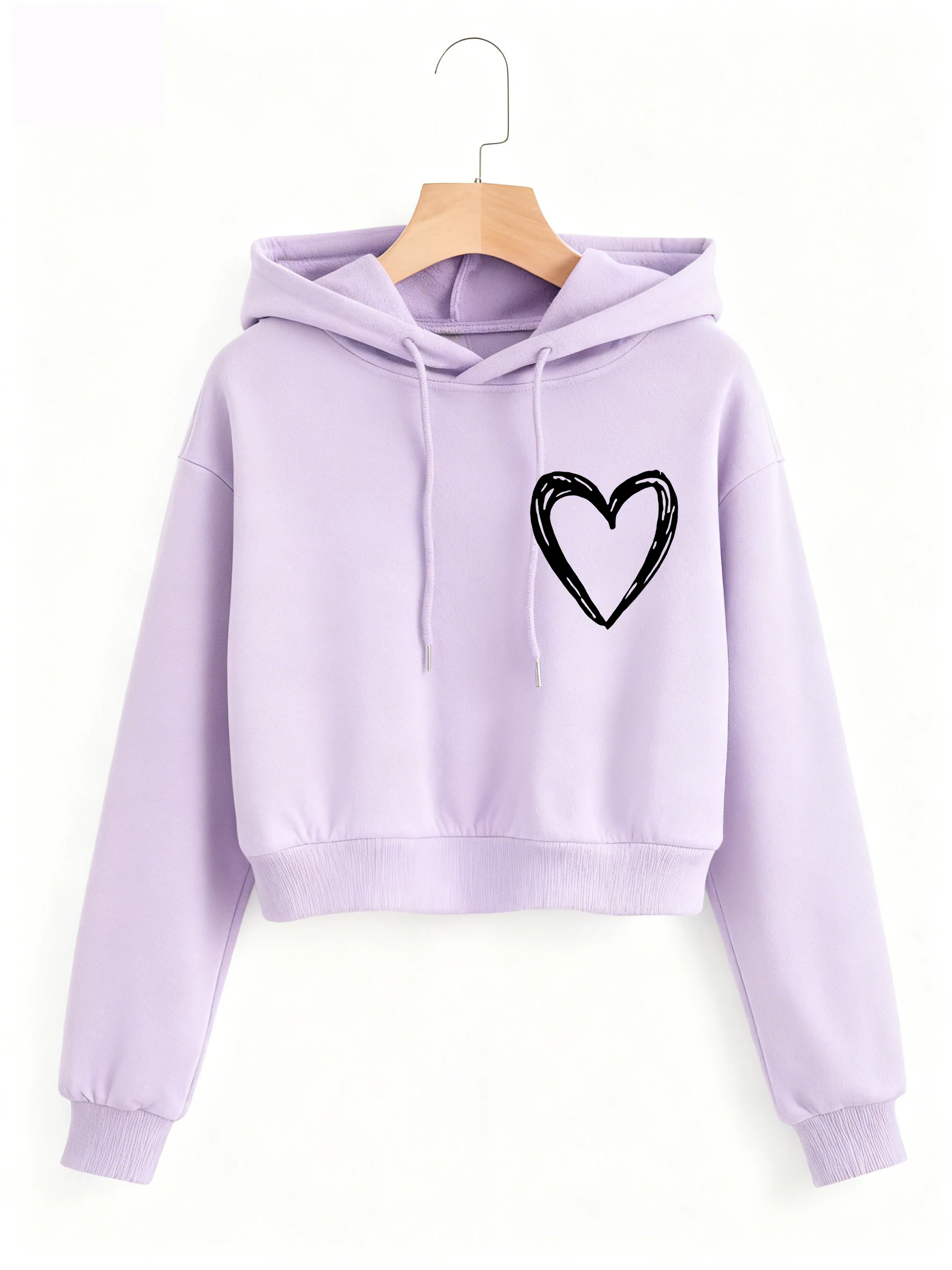 Fashion Love Heart Letter Print Autumn Winter Cropped Sweatshirt Crop Top Hoodie Y2k Sweatshirts Gothic Casual Style Clothes