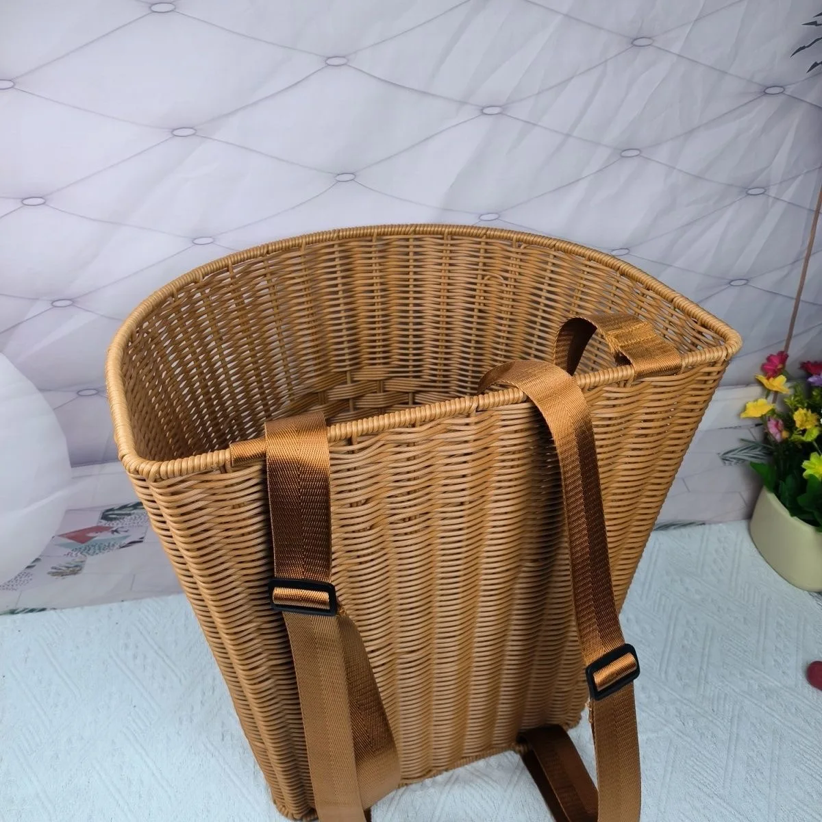 

Plastic Woven Waterproof Back Basket Shopping Tea Picking Pack Bag Photograph Props Household Sundries Storage Basket