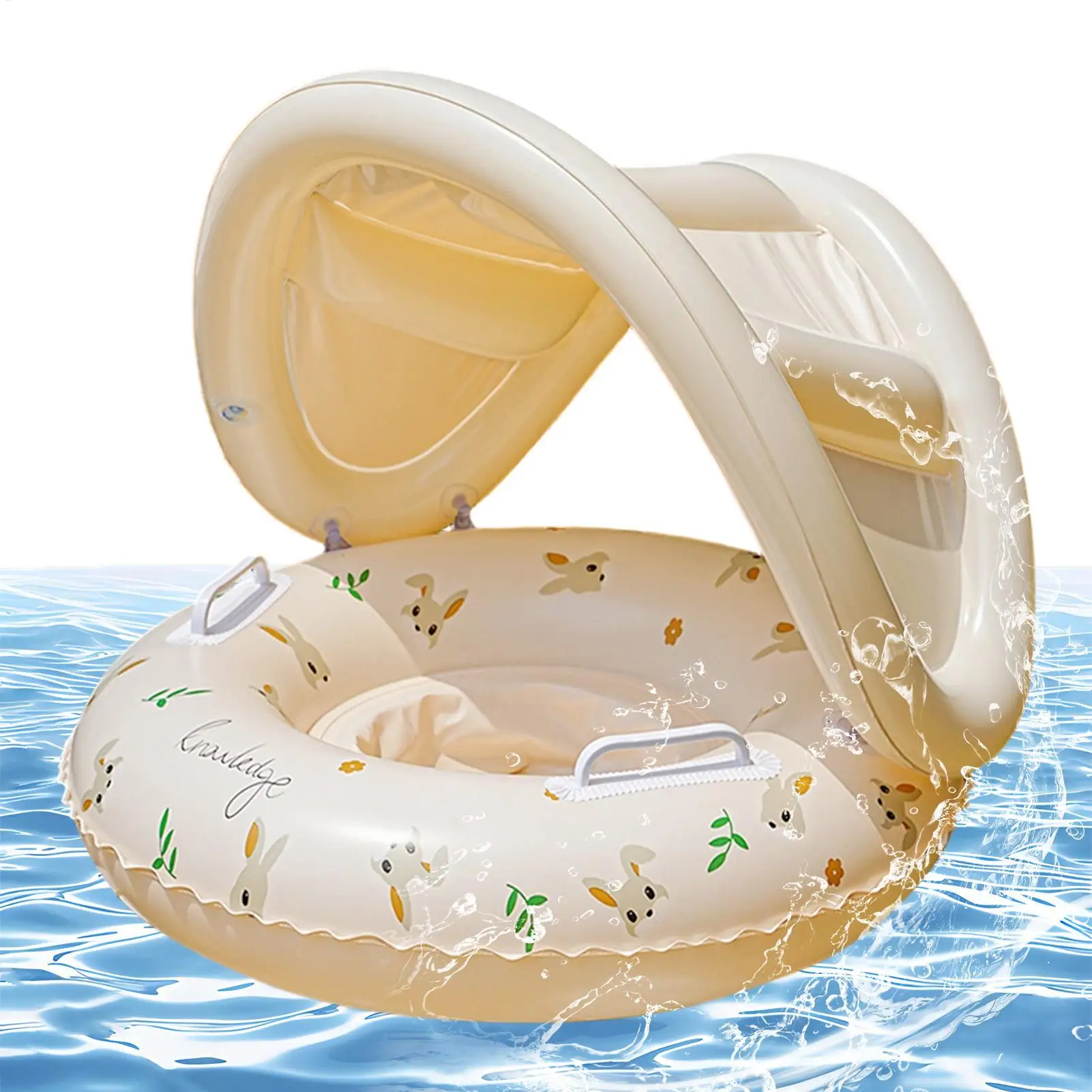 Flotador inflable para bebé con parasol, colchoneta flotante para piscina, asiento grueso retro y adorable, anillo de asiento con parasol desmontable