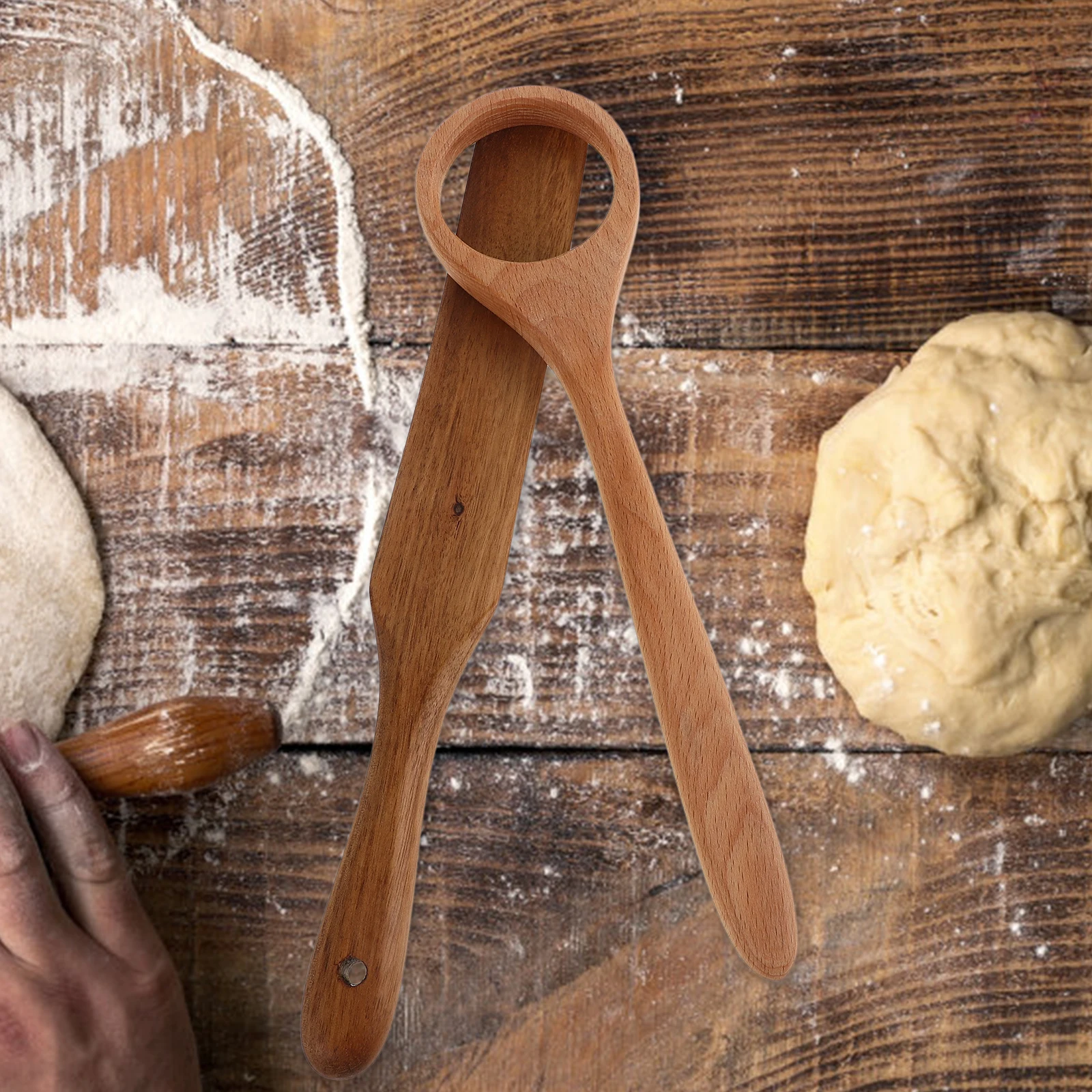 

1 set Wooden Whisk Danish Dough Stirring Tool Multi-Functional Bread Baking Kitchen Utensil Dough Spatula Wisking Tool