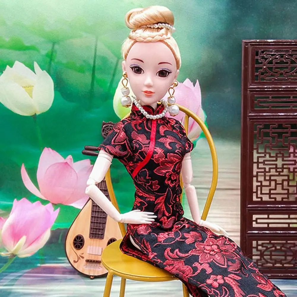 Fashion Chinese Style Doll Clothes Traditional Evening Dress Doll Cheongsam Party Cloth Dress Up Doll Skirt DIY Toy