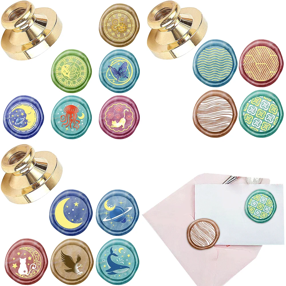 Moon and Planet Wax Stamps Removable Brass Head Classic Sealing Wax Stamps for Decorating Cards Envelopes Parcels ideal Gifts