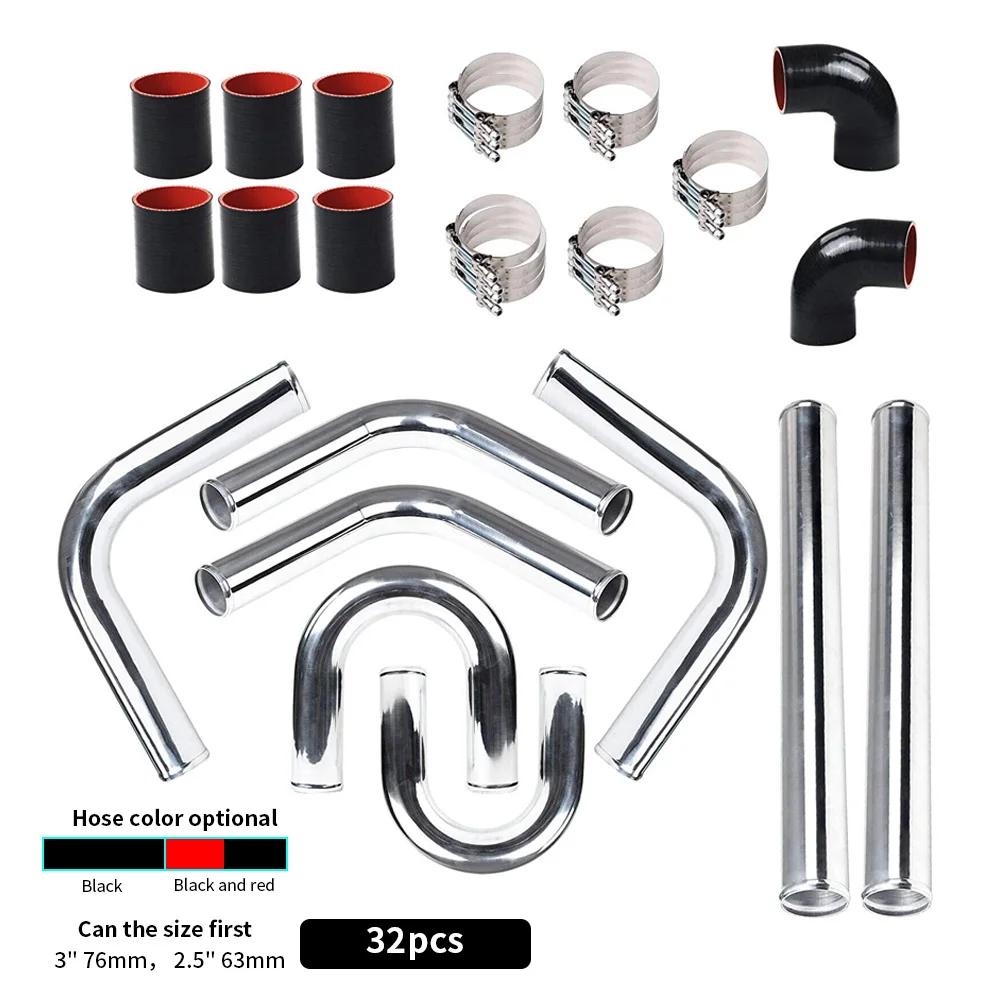 Aluminiowy zestaw rur chłodnicy międzystopniowej Turbo / rury / zacisk / łącznik / węże Uniwersalny 2-calowy średnica zewnętrzna 51 mm / 2,5-calowy średnica zewnętrzna 63 mm / 3-calowy średnica zewnętrzna 76 mm