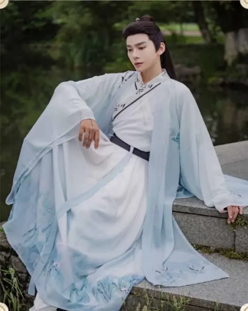 Пары Hanfu, традиционный китайский костюм для косплея, древний Hanfu, градиентный синий комплект из 3 предметов для мужчин и женщин, большие размеры 2XL