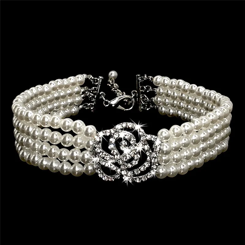 Naszyjnik z pereł obroża z biżuterią obroża dla szczenięcia i kota z Rhinestone sztuczne Diamante Rose Dog akcesoria dla zwierząt