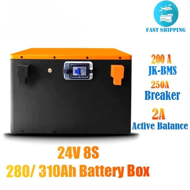 24V LiFePO4 Battery DIY Case with JK 200A Active Balance BMS manyi for Solar Power,Golf Cart,RV solar energy storage battery