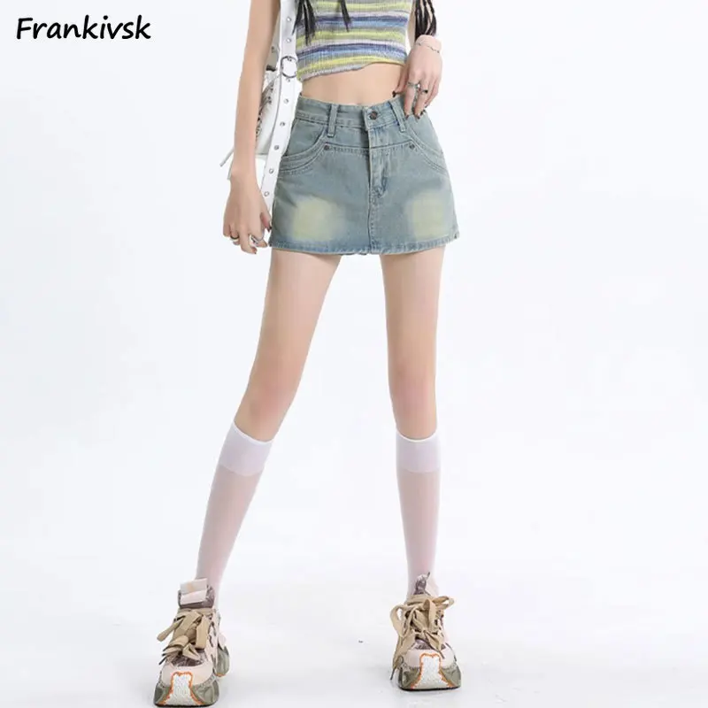 

Skirts Women Sexy Hotsweet Daily Simple Ins Korean Style Vintage Washed Fashion Youthful Denim Charming All-match Chic Students