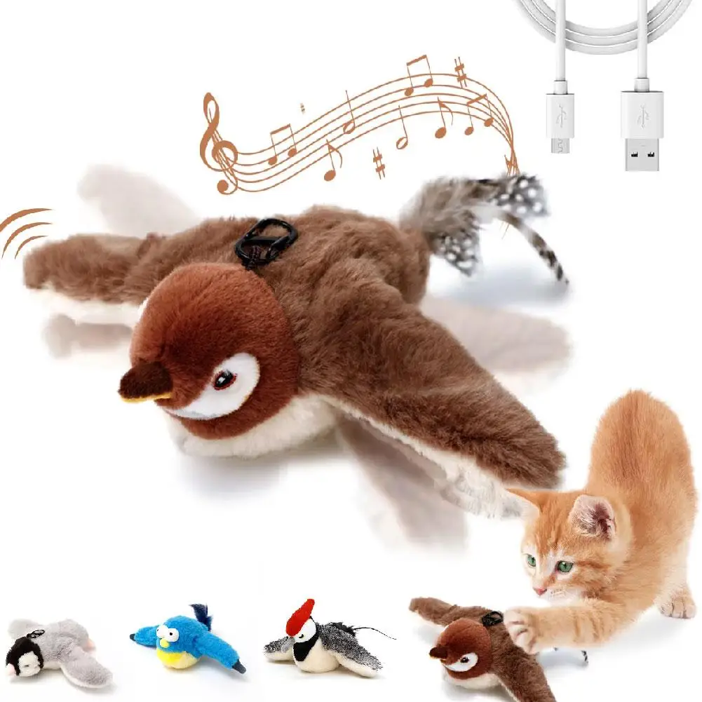 Interactive Cat Toy With Real Chirping Bird Electronic Sound Squeaky And Feather Kitten Toys Automatic Cat Toy For Cat Exer M8S5