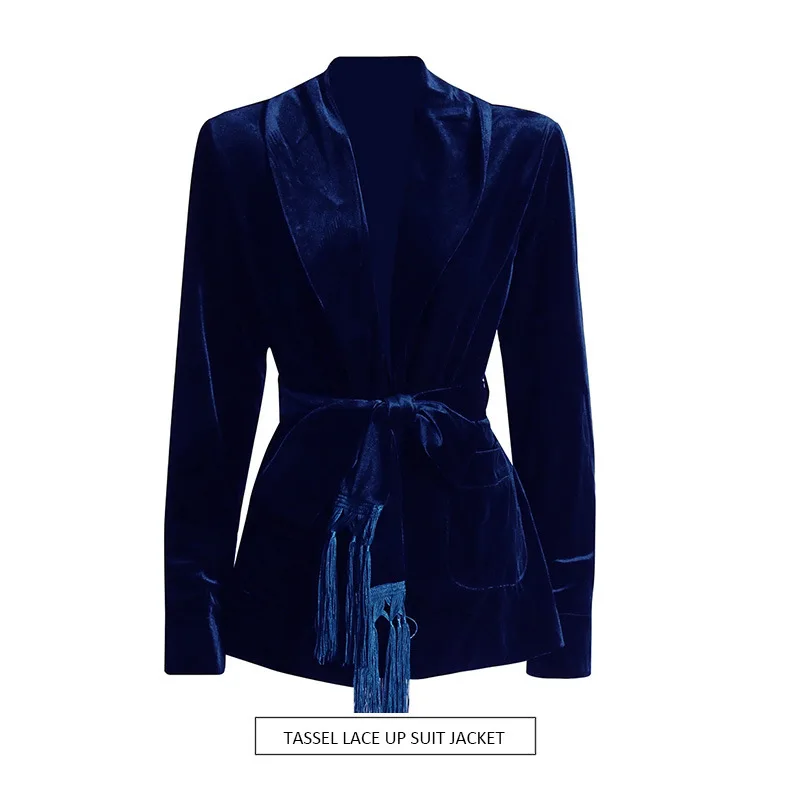 

Женский замшевый пиджак в стиле ретро с повязками и кисточками в стиле пэчворк, облегающий однотонный модный осенне-зимний пиджак, женские бархатные верхние одежды