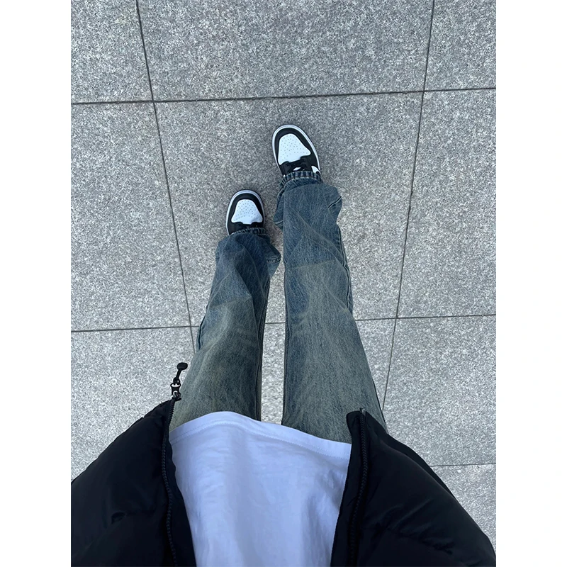 

American Vibe Men's Jeans Spring Autumn Straight Leg Slimming Long Pants High Street Trend Youth ular mid High Waist