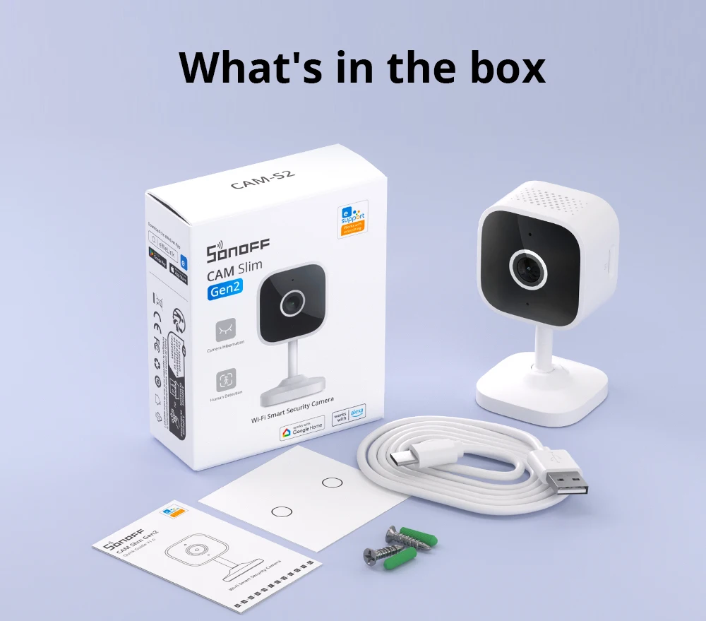 SONOFF CAM Slim Gen2 Easy Micro 1080P WiFi Human Motion Detection Remote Monitoring Camera with Google Alexa via eWeLink APP
