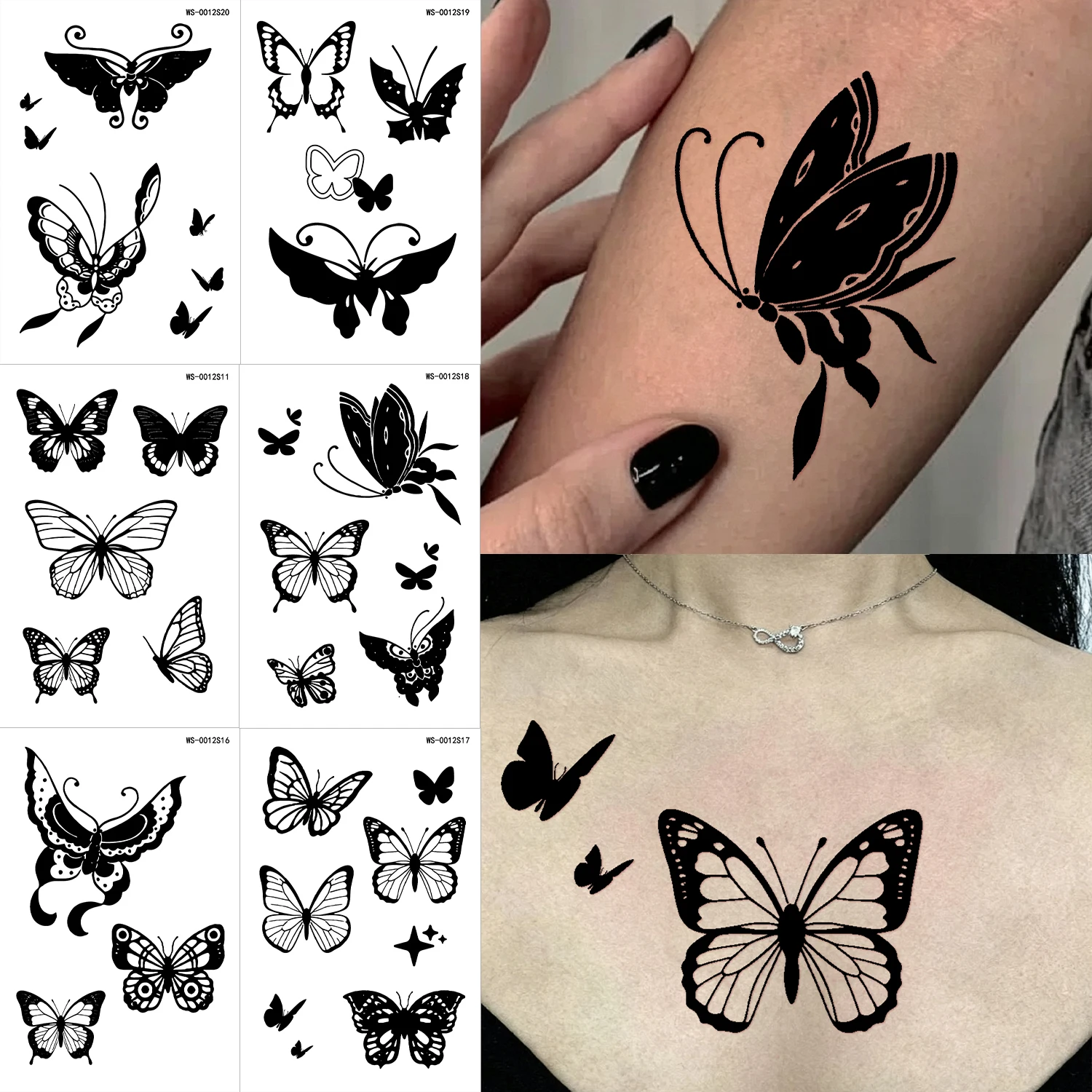 10Pcs Black Line Butterfly Temporary Tattoo Stickers Hollow Butterflies Disposable Fake Tattoos for Hand Chest Body Art Decor NL