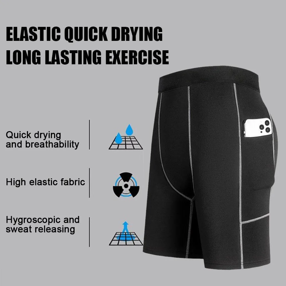 Men‘s Compression Short Pants Elastic Quick Dry Running Fitness Shorts With Pocket Big Size Black Tight Gym Training Pants image 2