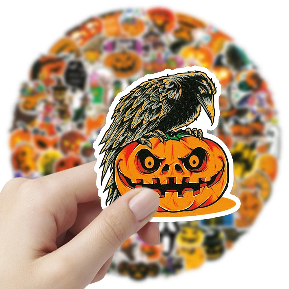 100PCS non-repeating Halloween Pumpkin Theme Stickers, Vinyl Waterproof Holiday Party Stickers, Kids and Youth Adult Party Favor