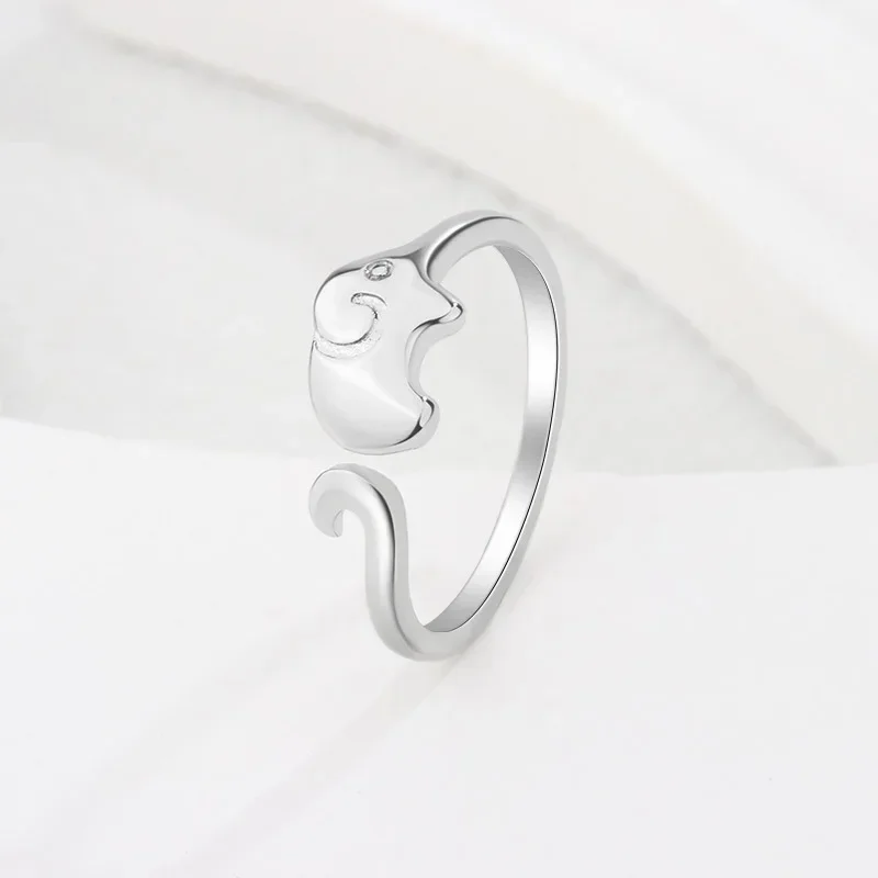 Genuine 925 Sterling Silver Cute Cat and Mouse Ring for Women S925 Open Animal Ring Fine Jewelry Accessories for Girl