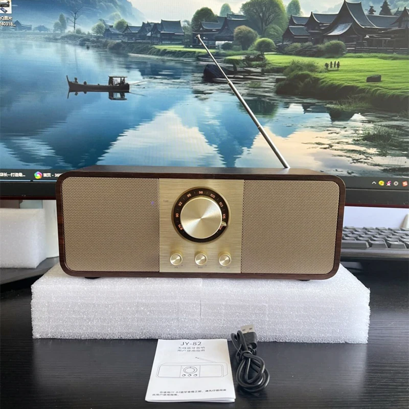 Wooden Wireless BT 5.3 Speaker Retro Classic Stereo Soundbox Super Bass Subwoofer FM Radio Support TF U Disk AUX IN Music Player