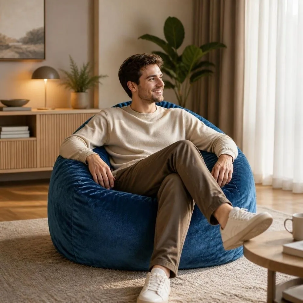 Versatile Fabric Bean Bag Chair Cover Washable Removable Lazy Sofa Cover Soft No Filling Beanbag Pouf Bedroom