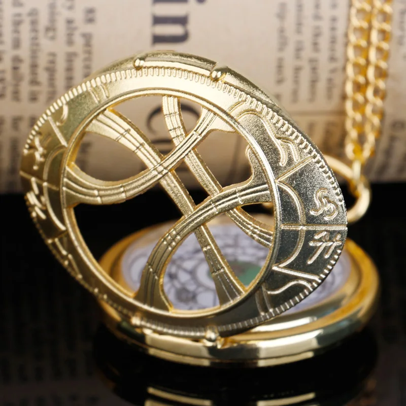 أنيقة الذهب ساعة جيب كوارتز قلادة قلادة مع نمط جوفاء غامض الرجال والنساء هدية Relojes دي Bolsillo #5