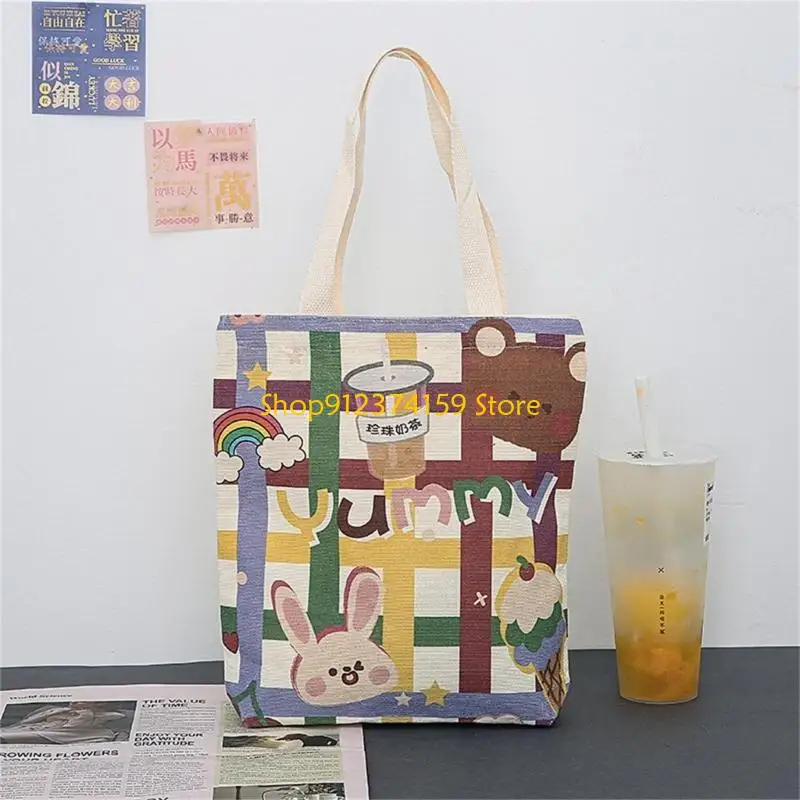 

G5AE Cartoon Canvas Tote Bucket Bag Shopping Bag for Girl Women Large Capacity