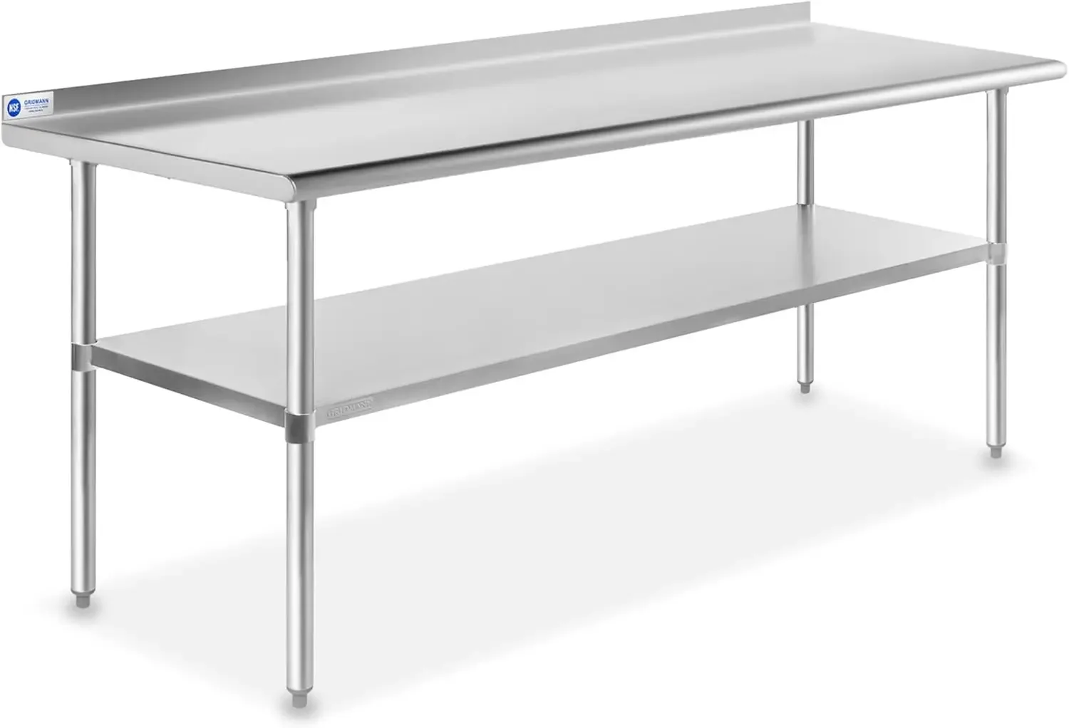 

Stainless Steel Kitchen Prep Table 72 x 24 Inches with Backsplash & Under Shelf, NSF Commercial Work Table for Restaurant & Home