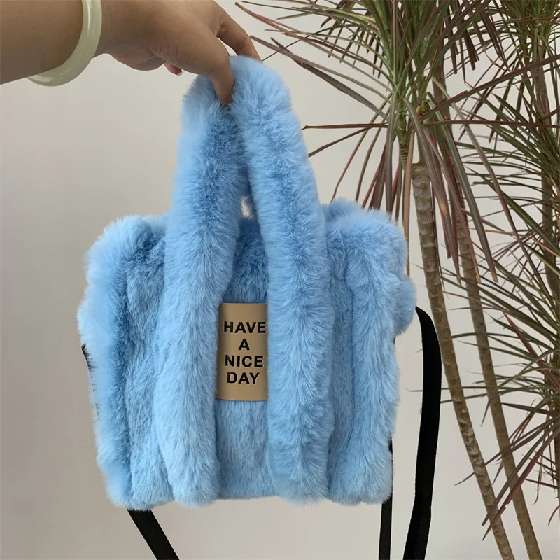 2023 Autumn And Winter New Imitation Rabbit Fur Tote Bag Women Large-capacity Shoulder Bag Messenger Bag Leisure Plush Fur Bag