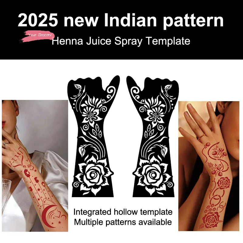 

1 пара трафаретов для татуировки хной для черной руки, временная роспись тела, цветы, дизайн, переводная для женщин, шаблоны татуировки для рук