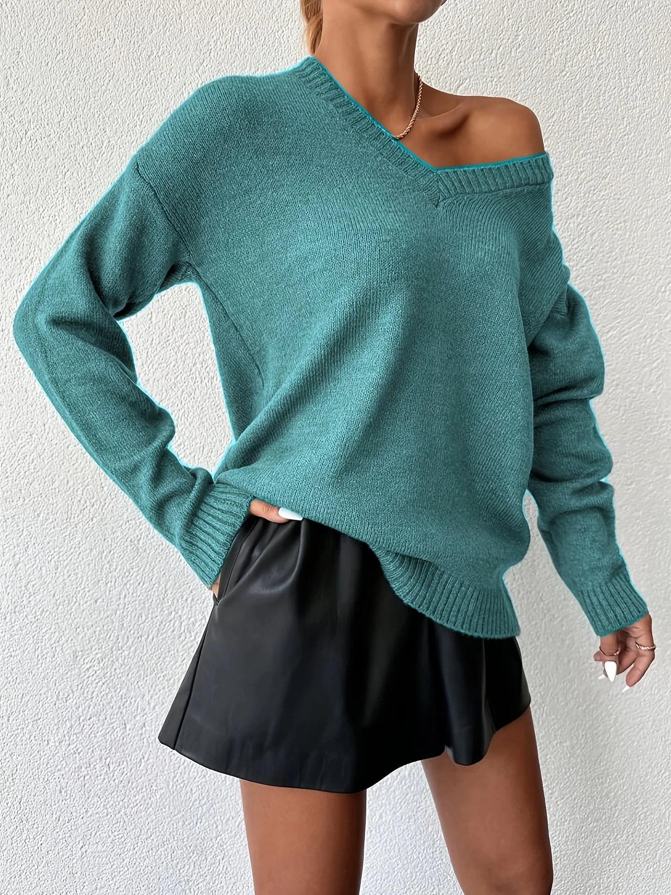 Plus Size V Neck Sweater Women Loose Casual Long Sleeve Acrylic Knitted Pullover Autumn Winter image 4