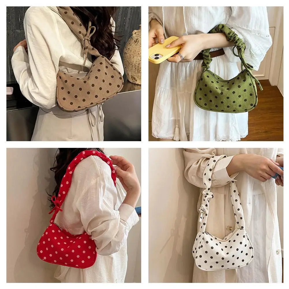 Fashion Polka Dot Shoulder Bag Women's Ruched Strap Underarm Handbag Retro Chic Small Hobo Bag Casual Fashion Purse