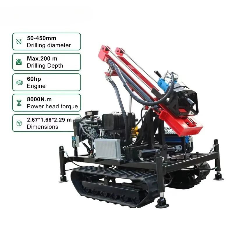 Strong Adaptability Industrial Park Groundwater Exploration Diesel-Powered Crawler-Type Water Well Drilling Rig Engine Max.200m