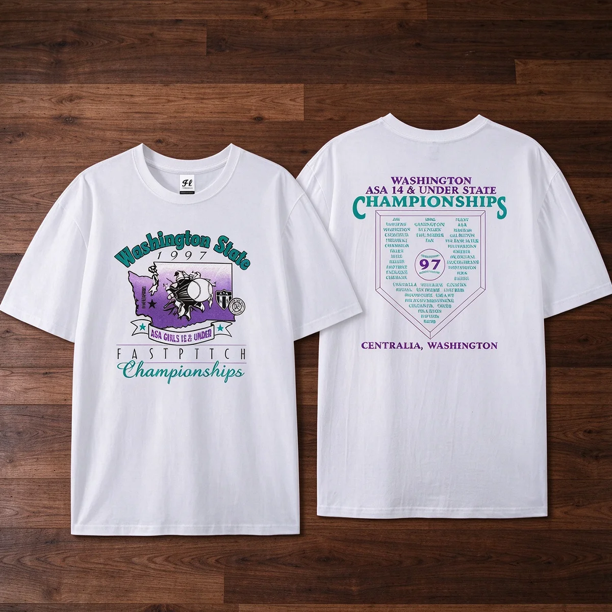 Vintage Washington State Fastpitch Championships Tshirt Retro Softball Tournament Front & Back Print Unisex Casual Graphic Shirt