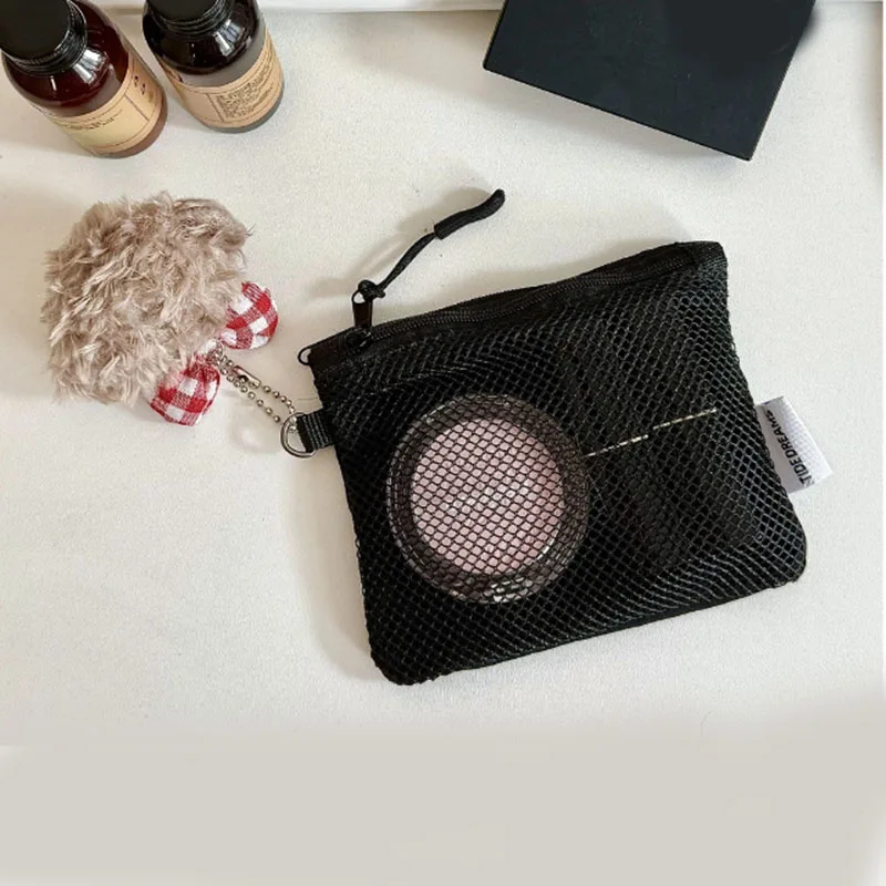 Mesh Cosmetic Bag Mesh Makeup Lipstick Storage Pouch Zipper Lightweight Sundries Storage Bag Multi-purpose Square Coin Purse