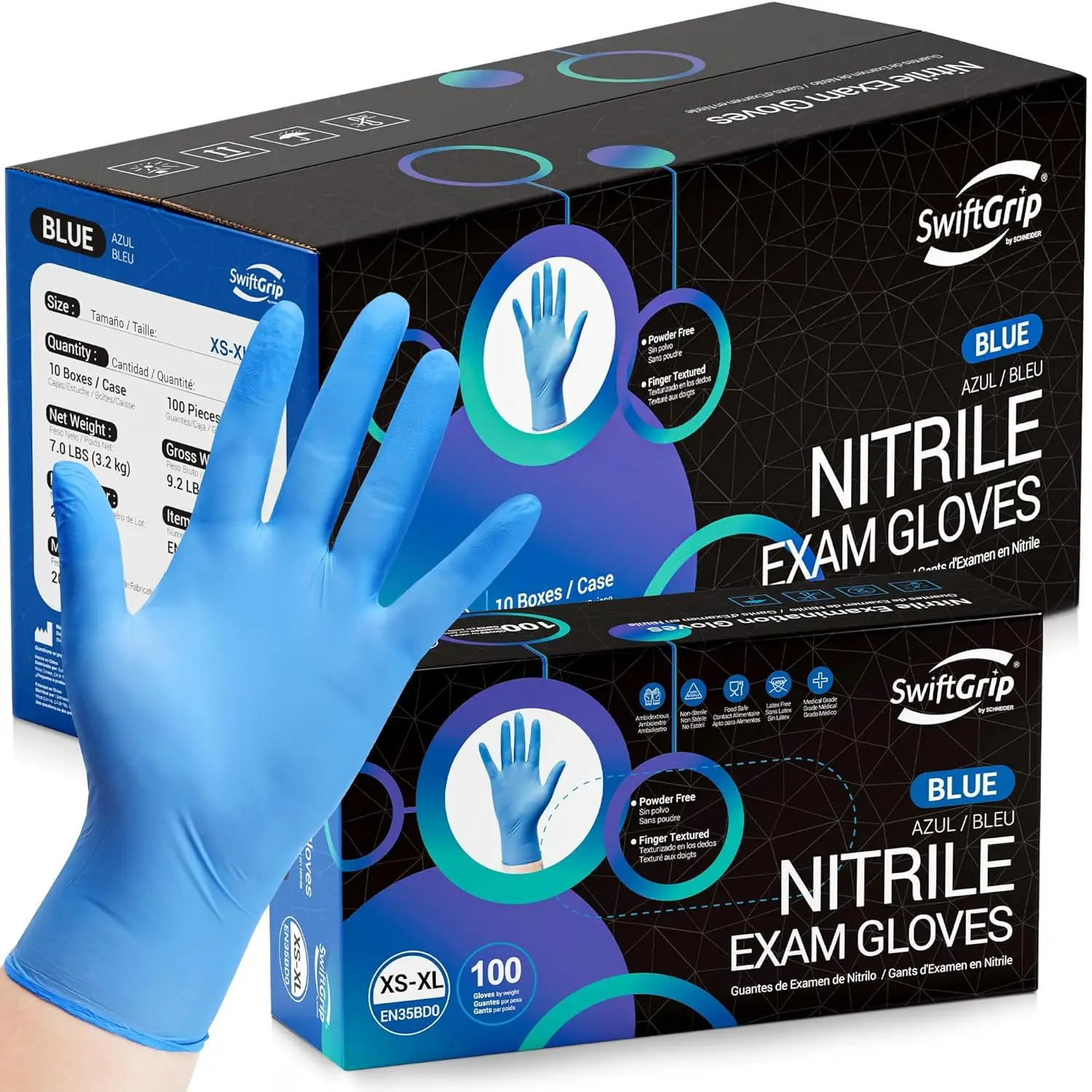 

Disposable Nitrile Exam Gloves, Blue, Latex Free for Cleaning and Food Prep, Large, 1000 Count