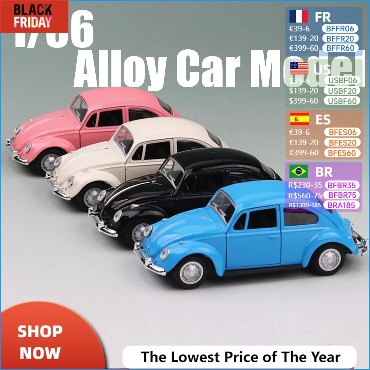 1:36 Scale Car Old Beetle Metal Alloy Car Diecasts & Toy Vehicles Miniature Model Car Toys For Children Free Shipping