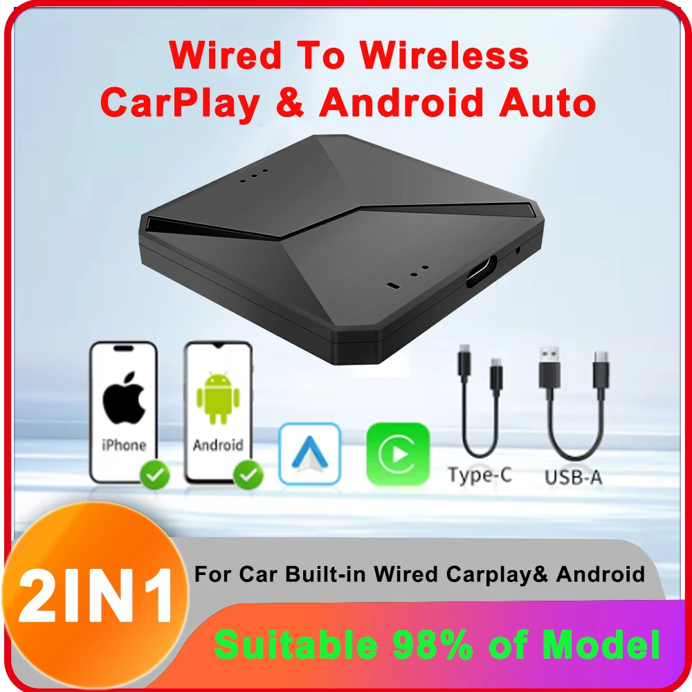 NEW 2IN1 Wireless CarPlay Android Auto Wireless Adapter Smart Mini Box Plug And Play WiFi Fast Connect Universal For VW Nissan